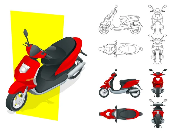 Beyaz arka plan üzerinde izole trendy elektrikli scooter. Motosiklet, motosiklet marka ve reklam için izole motosiklet şablon — Stok Vektör