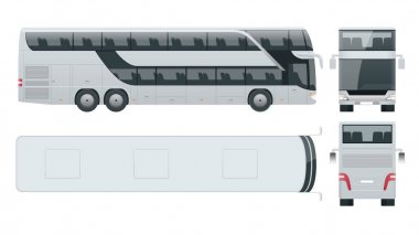 Çift güverteli çok aks lüks touring koç. Ticari araç. Şehirlerarası otobüs vektör çizim.