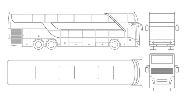 Schema di pullman turismo di lusso a doppio ponte a più assi. Veicolo commerciale. Illustrazione vettoriale autobus interurbani . — Vettoriale Stock