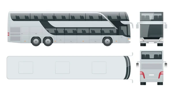 Zweistöckiger, mehrachsiger Luxus-Reisebus. Nutzfahrzeug. Intercity Bus Vektor Illustration. — Stockvektor