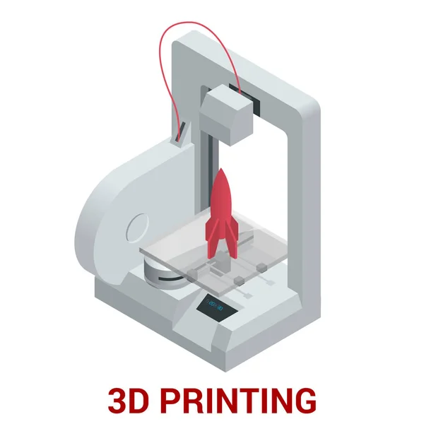 3d 인쇄 기계 인쇄 플라스틱 모델의 새로운 세대. — 스톡 벡터
