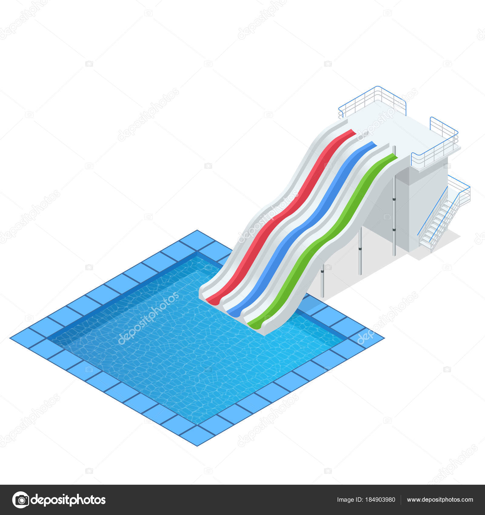 Isometric Colourful Water Slide With Pool Aquapark Equipment Set For Design Swimming And Slides Vector Illustration Isolated On White Isometric Colourful Water Slide With Pool Aquapark Equipment Set For Design Swimming And Slides Vector Illustration Isolated On White