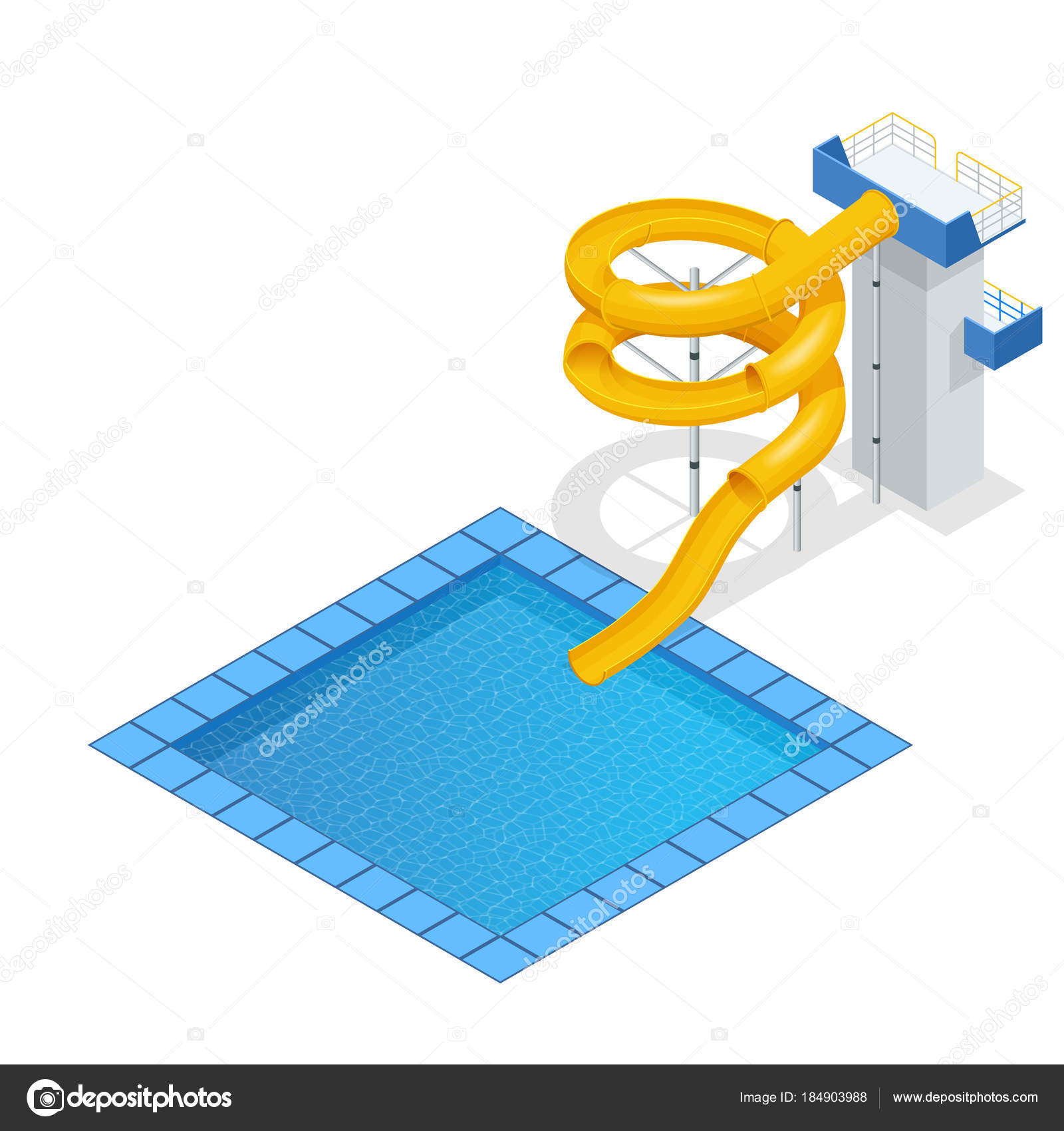 Isometric Colourful Water Slide And Tubes With Pool Aquapark Equipment Set For Design Swimming Slides Vector Illustration Isolated On Isometric Colourful Water Slide And Tubes With Pool Aquapark Equipment Set For Design Swimming Slides Vector Illustration Isolated On