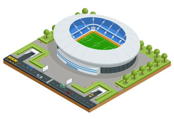 Isometrische Sport stadion. Voetbal voetbal stadion gebouw vectorillustratie. — Stockvector