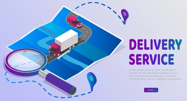Delivery Website Banner. Delivery service app with map background. Isometric style vector illustration. — Stock Vector