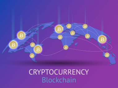 Cryptocurrency ve Blockchain izometrik kompozisyon.