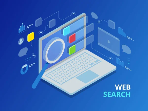 Isometric search engine result page flat vector. — Stock Vector