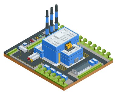 İzometrik atık işleme tesisi. Teknolojik süreç. Kamyon çöp geri dönüşüm tesisi için taşıma. Recicled malzemeleri üretim yeni ürünler.