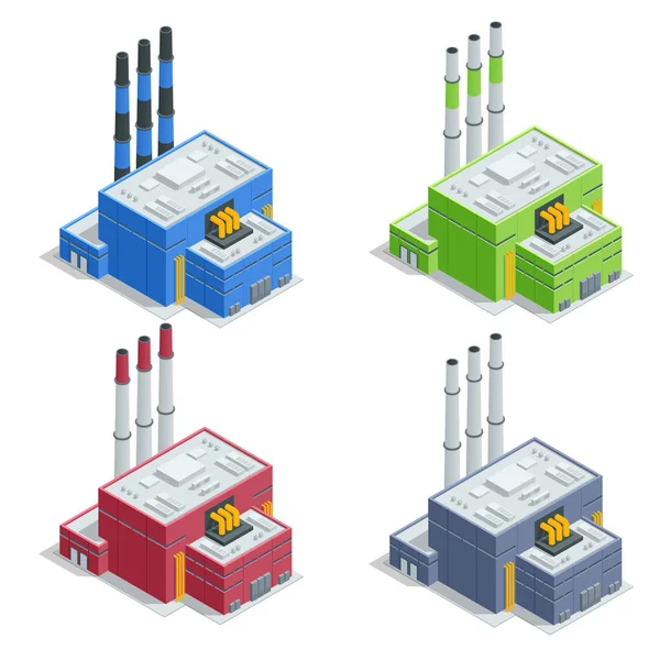 Planta de procesamiento de residuos isométricos. Proceso tecnológico. Camión transportando basura a la planta de reciclaje. Producción de nuevos productos a partir de materiales reciclados . — Vector de stock