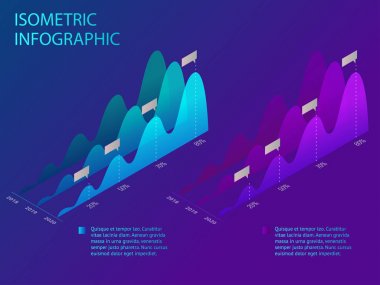 İzometrik infographics veri mali grafikler veya diyagramlar, bilgi veri istatistik ve tasarım öğeleri kümesi