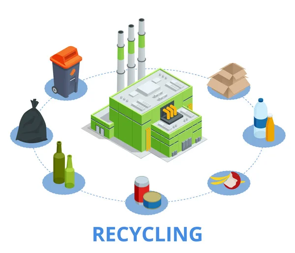 Recycling van afval elementen Prullenmand tassen banden beheer industrie maken gebruik van afval — Stockvector