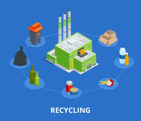 Recycling garbage elements trash bags tires management industry utilize waste — Stock Vector