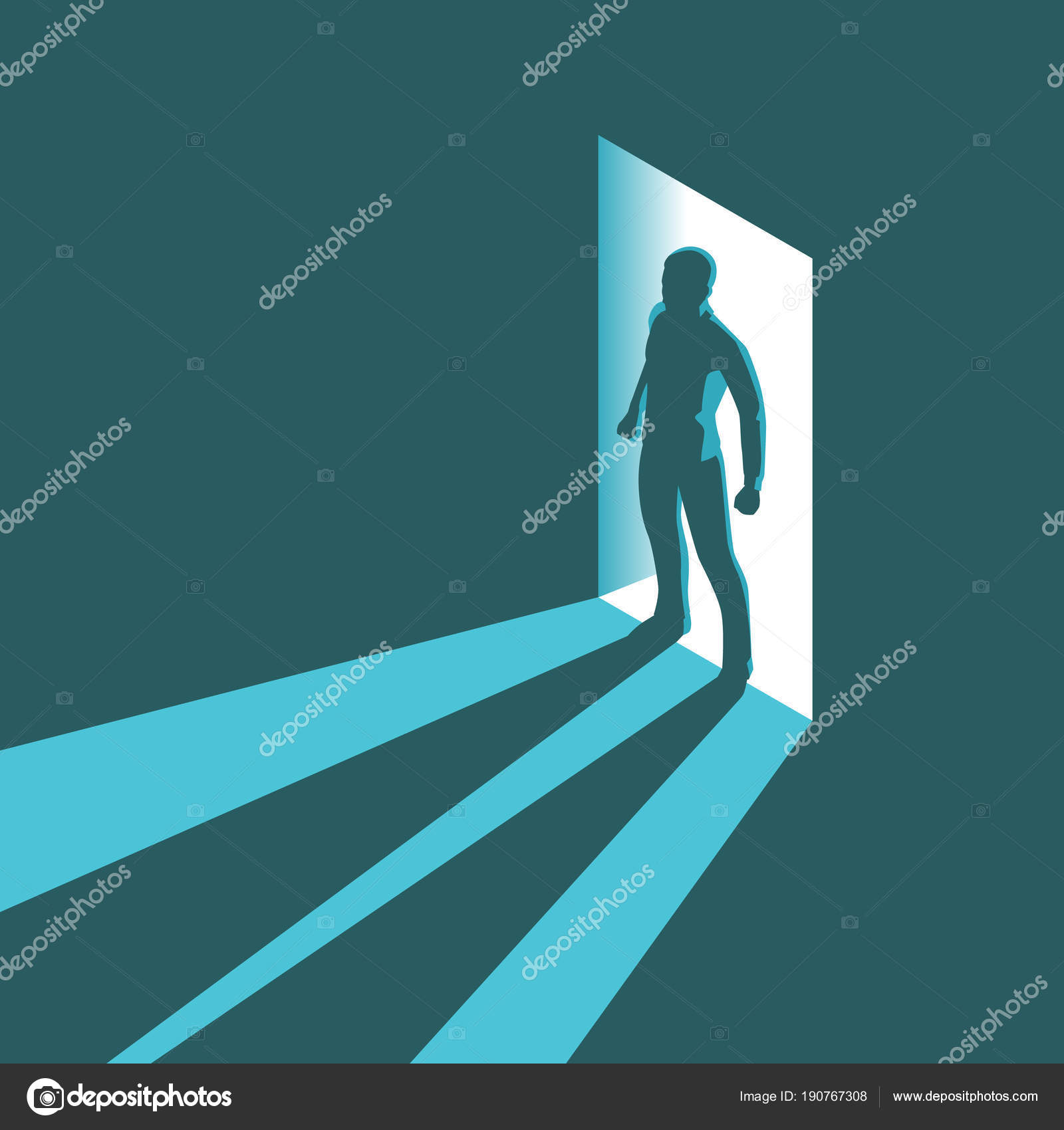 Silueta de concepto isométrica del hombre entrando en el cuarto ... Silueta de concepto isométrica del hombre entrando en el cuarto ...