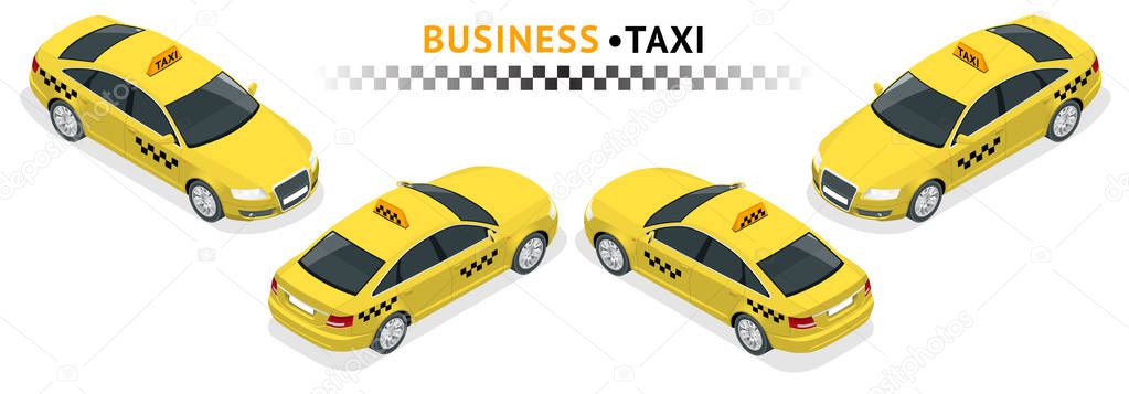 Isometric high quality city service transport icon set. Car taxi.