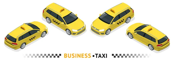 Isometrische hoogwaardige stad dienst vervoer pictogramserie. Auto-taxi. Hatchback geïsoleerd. — Stockvector