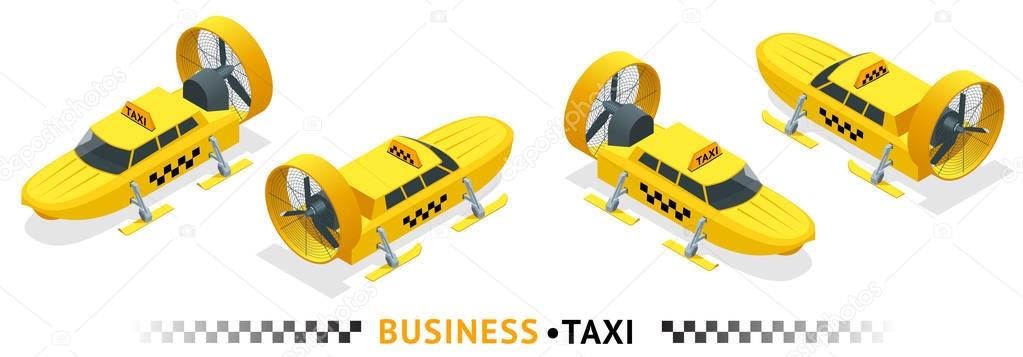 Isometric high quality city service transport icon set. Car taxi.