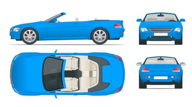 Transferi, Cabriolet araba. Cabrio coupe araç şablonu vektör üzerinde beyaz izole. Ön, arka, yan, üst görüntüleyin. Grupta tüm element