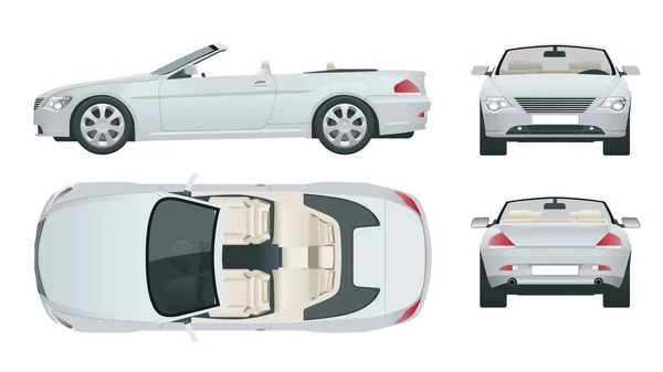 Transfert, voiture Cabriolet. Modèle de véhicule coupé Cabrio vecteur isolé sur blanc. Vue avant, arrière, côté, dessus. Tous les éléments en groupes — Image vectorielle