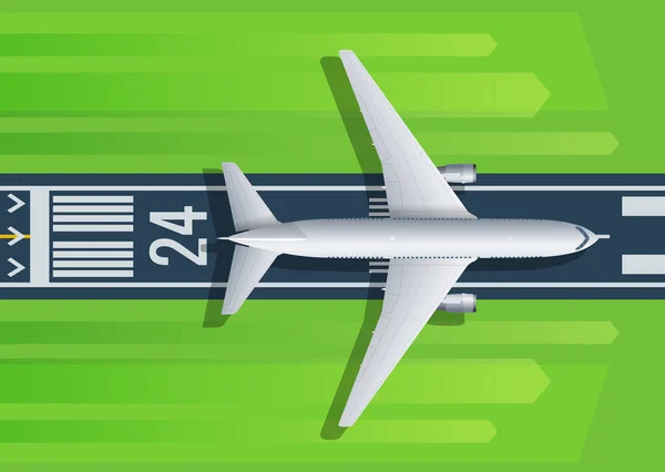 Passagerarplan flyga upp över startbanan från flygplats. Till flygbolag, Resor, transport företag webbsidans design. Vektorillustration — Stock vektor
