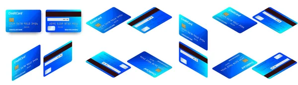 クレジット カードのデザインのテンプレートのベクター等尺性セット。プラスチック製のクレジット カードまたはデビット カード. — ストックベクタ
