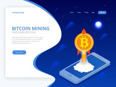 Cryptocurrency ve Blockchain kavramı izometrik kavramı. Çiftlik için araştırma bitcoins