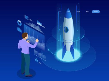 İzometrik Businnes kavramı devreye. Gelir ve başarı. Vektör iş Infographics çizim.