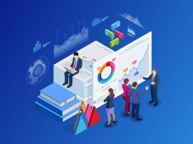 Belgeleri bir resmi pullar ve kalemler bir cam ile izometrik yığını. Ofiste çalışmak için bir yöntem. Bürokrasi kavramı. Düz stil vektör çizim.