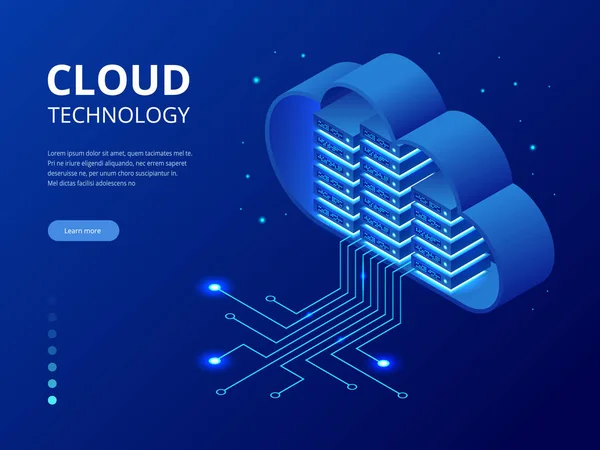 Izometrické moderní cloud technologií a sítí koncept. Webové cloudové technologie firmy. Internetová data služby vektorové ilustrace — Stockový vektor