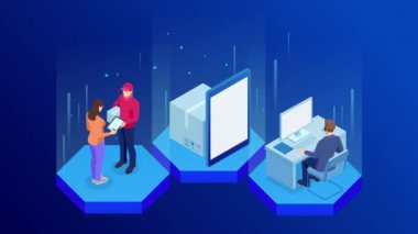 Lojistik ve Teslimat konsepti. Eve ve ofise teslimat. Şehir lojistiği. Harita geçmişi olan servis uygulaması. Isometric tarzı. Hd Videosu.