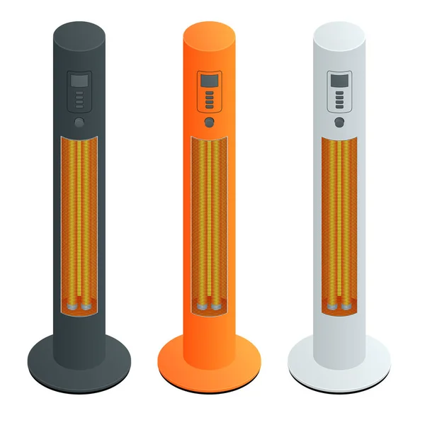 Electric Modern Long-Wave Infrared Patio Heaters dan Gas Patio Heater. Isometric Best Patio Heaters for Your Garden, Bars, and Restaurants . - Stok Vektor