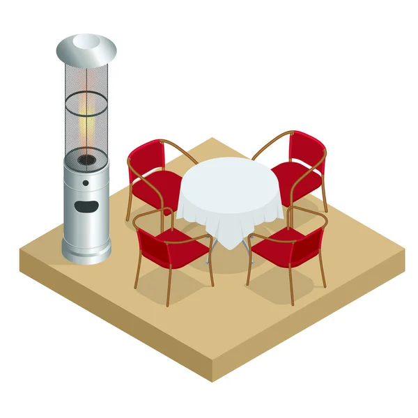 Electric Gas Patio Heater. Isometric Best Patio Heaters for Your Garden, Bars, and Restaurants. — Stock Vector