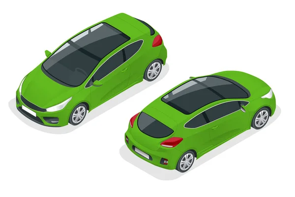 Ícone de 3 portas Isometric Car Green Hatchback. Modelo de carro no fundo branco. Hatchback isolado . —  Vetores de Stock