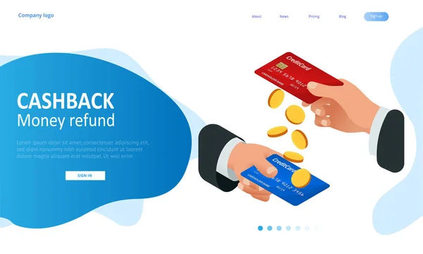 Isométrico Cashback and Saving Money Concept. Reembolso de dinero. Pago digital o servicio de reembolso en línea. Factura electrónica. — Archivo Imágenes Vectoriales