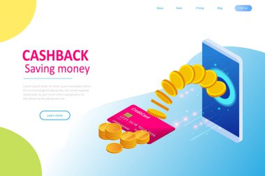 Isometric Nakit Para Tasarruf Konsepti. Para iadesi. Dijital Ödeme veya Çevrimiçi Nakit Servisi. Elektronik fatura.