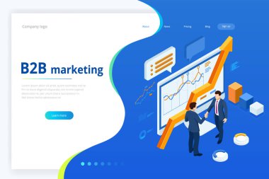 Isometric Business to Business Marketing, B2b Çözümü, iş pazarlama konsepti. Çevrimiçi iş, Ortaklık ve Anlaşma