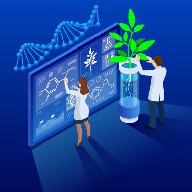 Yeni bitki yetiştirme ve tarım genetiği yöntemlerini araştıran özgün bir laboratuvar konsepti. Test tüplerinde büyüyen bitkiler..