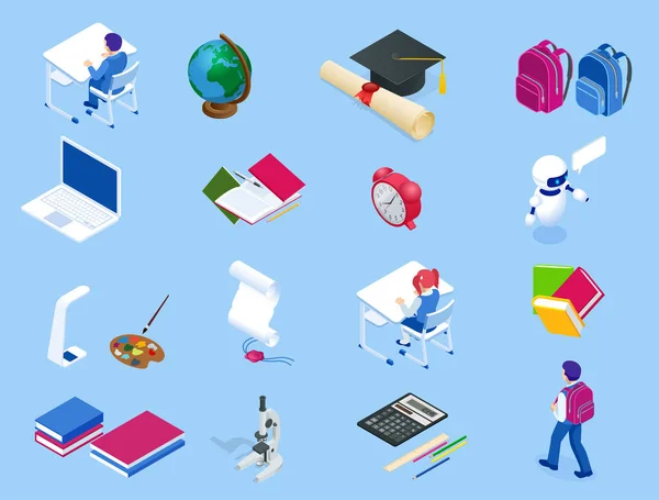 Isometric Education icons, Back To School set. Design elements for mobile and web applications. — Stock Vector