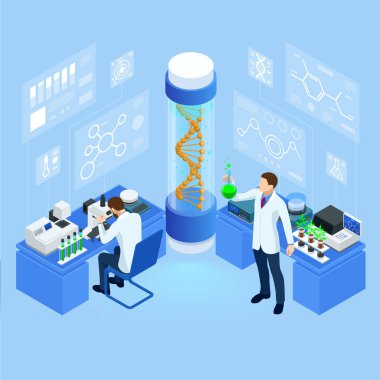 Yeni bitki yetiştirme ve tarım genetiği yöntemlerini araştıran özgün bir laboratuvar konsepti. Test tüplerinde büyüyen bitkiler. Organik gıda, tarım ve hidrofonik