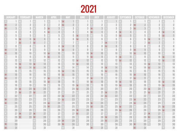 2021 Calendar, Business planner. Print Template with Place for Photo, Your Logo and Text. Week Starts Sunday. Portrait Orientation. Set of 12 Months. Planner for 2021 Year.