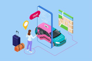 Sadece Kadınlar Taksi Hizmeti konsepti. Akıllı telefon ve dokunmatik ekran.