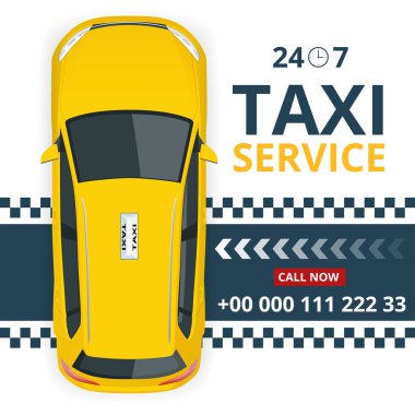 Taksi için Taksi Afişi Tasarım Şablonu. Çevrimiçi Mobil Uygulama Siparişi Taksi Servisi