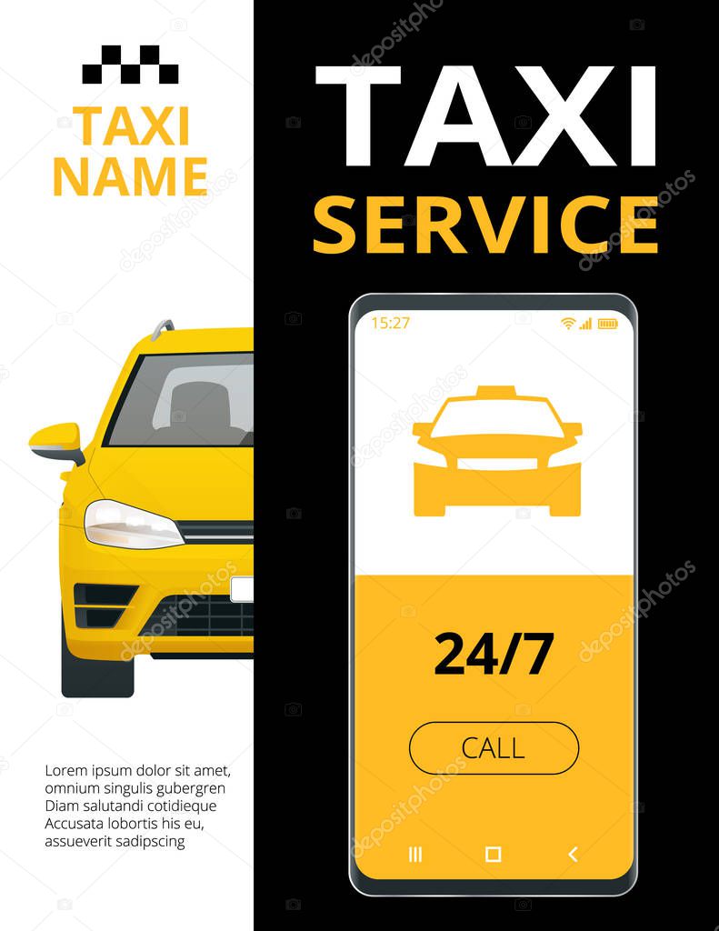 Taxi Banner Design Template for Taxi Service. Online Mobile Application Order Taxi Service
