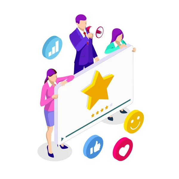 Isometric video rating, video channel promotion, marketing, business presentation, online advertising concept. — Stock Vector