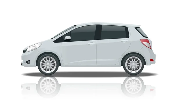 Carro hatchback subcompacto. Veículo híbrido compacto. Eco-friendly hi-tech auto. Modelo isolado no lado branco Vista . —  Vetores de Stock