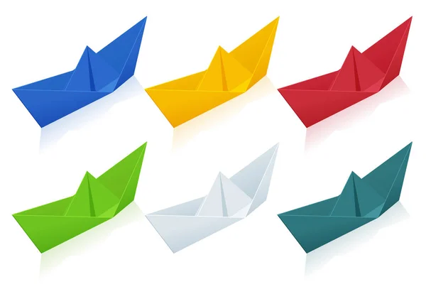 Isométrico colorir conjunto de barcos de papel Origami no fundo branco . — Vetor de Stock