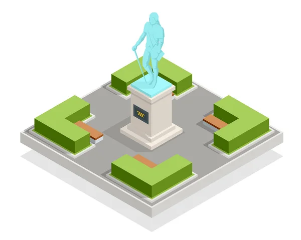 Isometric monument in the city park, bust of the commander. Historical and cultural attraction. History of war. — 스톡 벡터