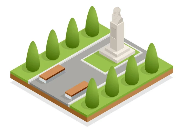 Isometric monument in the city park, bust of the commander. Historical and cultural attraction. History of war. — 스톡 벡터