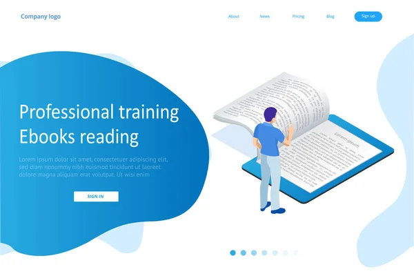 Ισομετρική έννοια για Ψηφιακή Ανάγνωση, Εγχειρίδιο E-classroom, Σύγχρονη Εκπαίδευση, E-learning, Online Εκπαίδευση και Μάθημα, Audio Tutorial, Εξ Αποστάσεως Εκπαίδευση, Ebook και Φοιτητές — Διανυσματικό Αρχείο