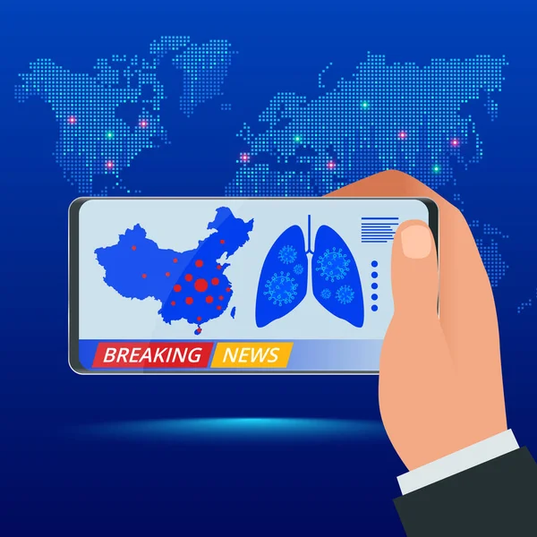 China battles Coronavirus outbreak. Coronavirus 2019-nC0V Outbreak, Travel Alert concept. The virus attacks the respiratory tract, pandemic medical health risk — Stock Vector