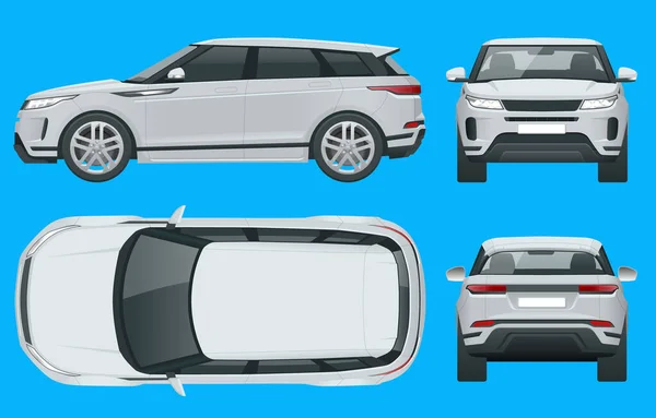 Off-road write car Modern VIP transport. Compact crossover, SUV, 5-door station wagon car. Offroad truck template vector isolated car on white View front, rear, side, top — Stock Illustration Off-road write car Modern VIP transport. Compact crossover, SUV, 5-door station wagon car. Offroad truck template vector isolated car on white View front, rear, side, top Royalty Free Stock Illustrations